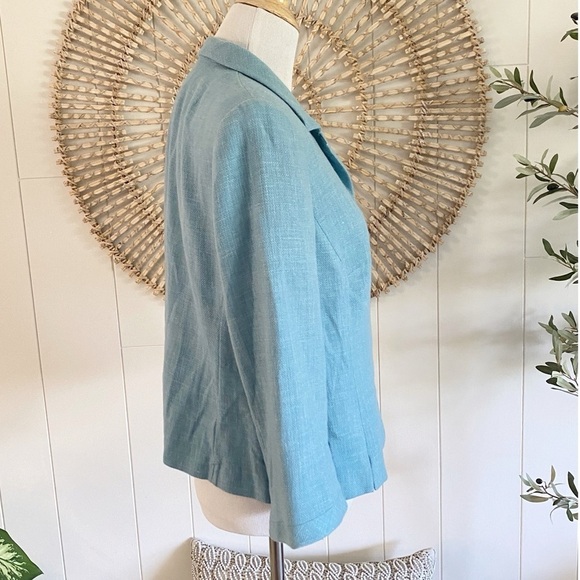 Linen Blazer AKRIS For Bergdorf Goodman Cashmere Linen Aqua Blue Blazer Size 14 - Picture 3 of 11